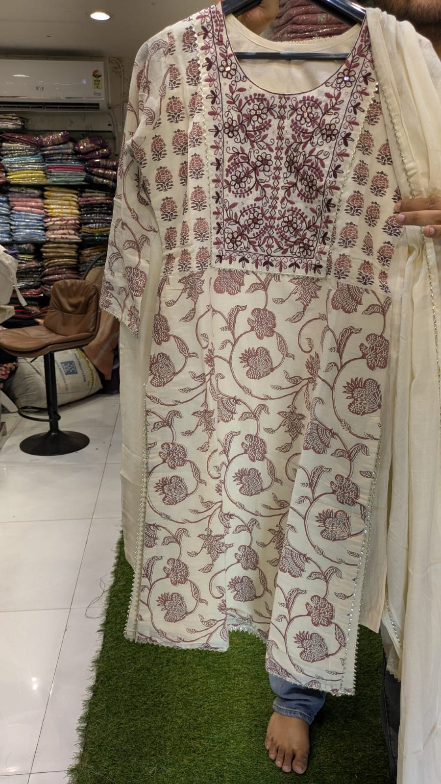 Pure Linen Cotton Off White And Brown 3pc Set