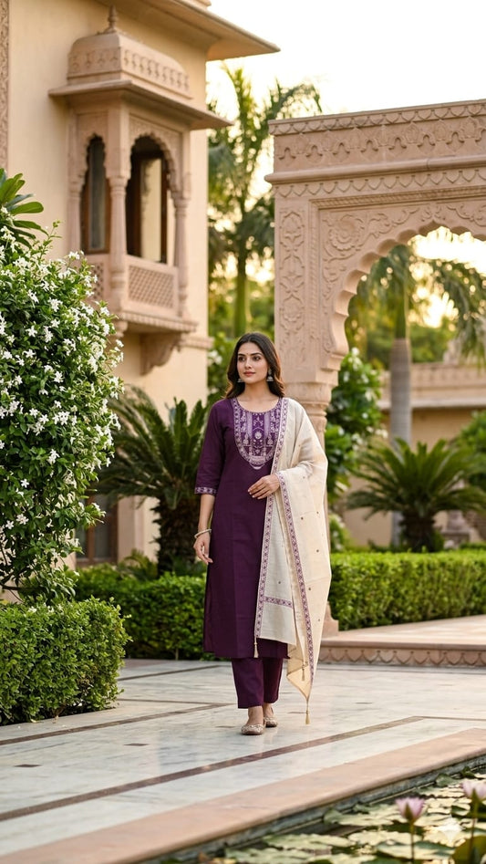 Pure Gaji Silk Dark Wine 3pc Set