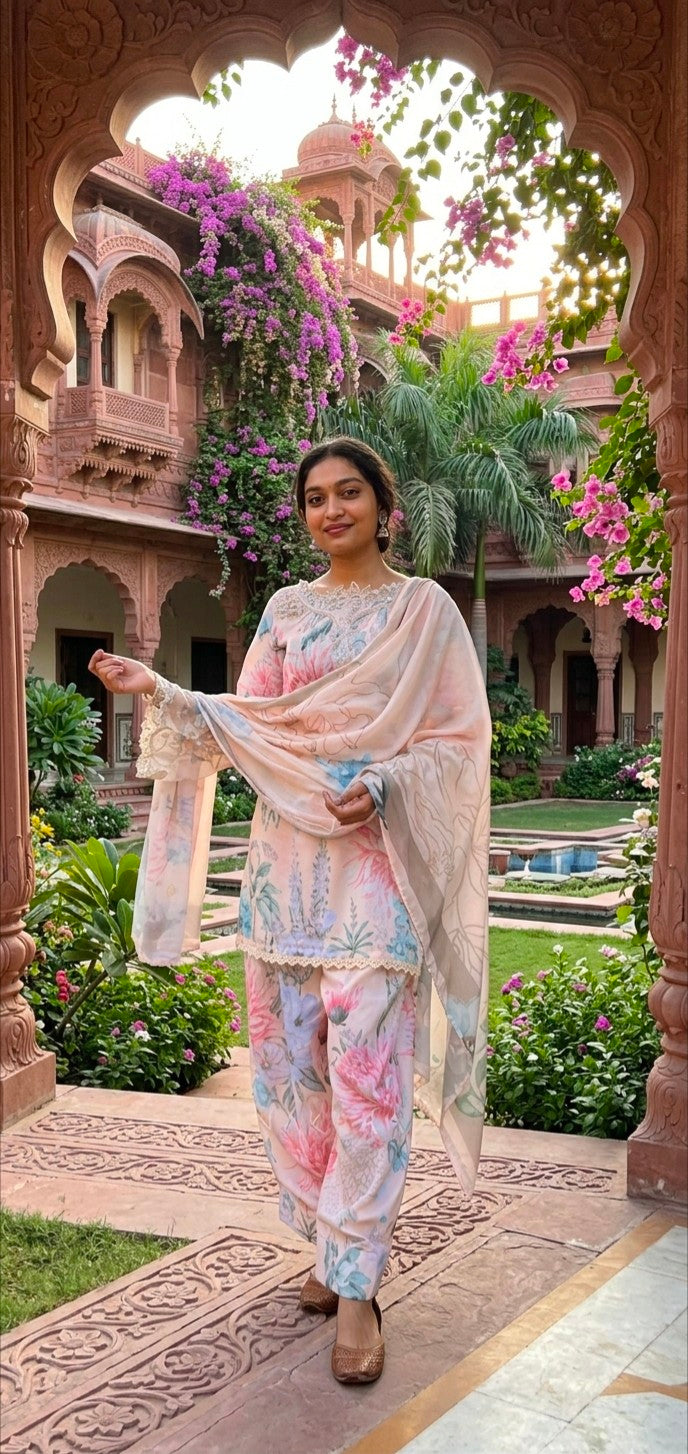 Pure Mull Muslin Farsi Salwar Cream 3pc Set