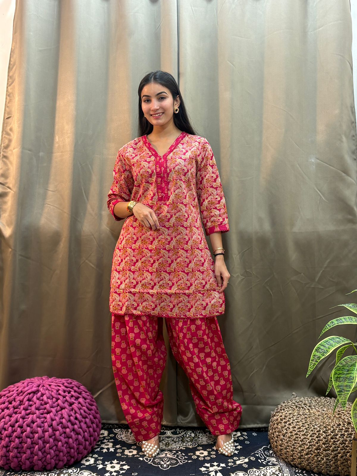 Pure Cotton Rani Pink Farsi Salwar 2pc Set