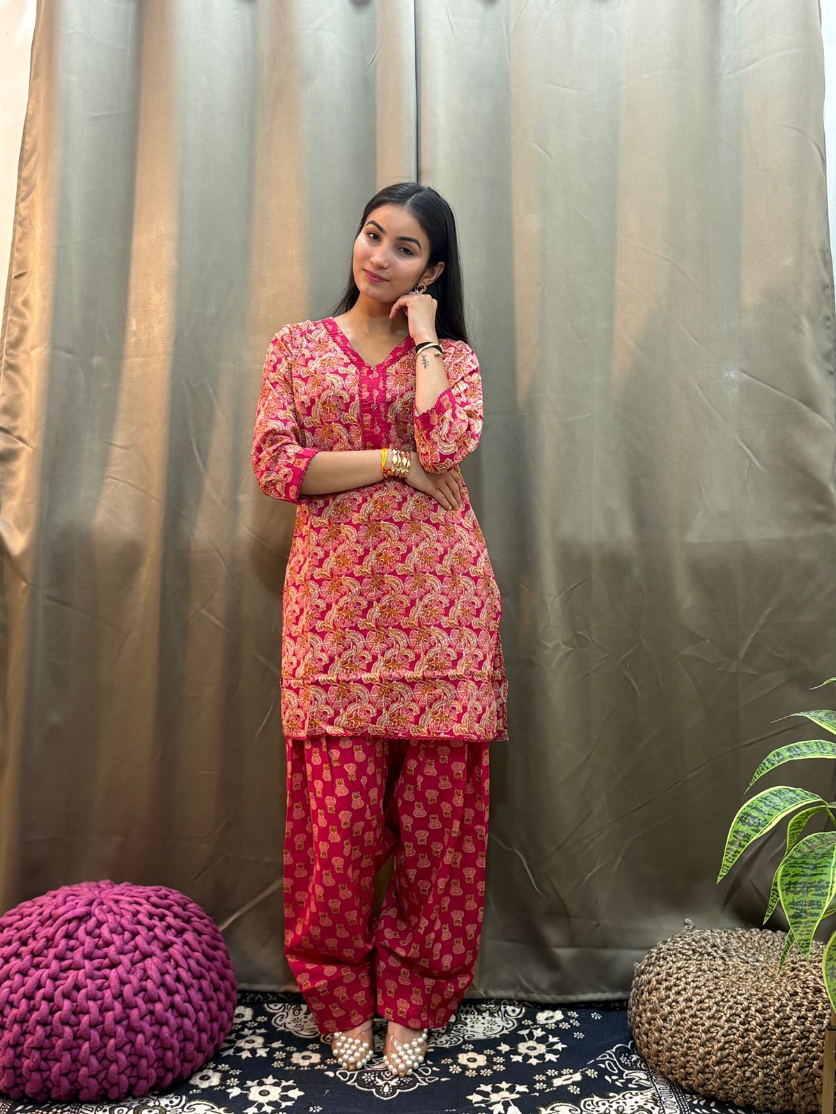 Pure Cotton Rani Pink Farsi Salwar 2pc Set