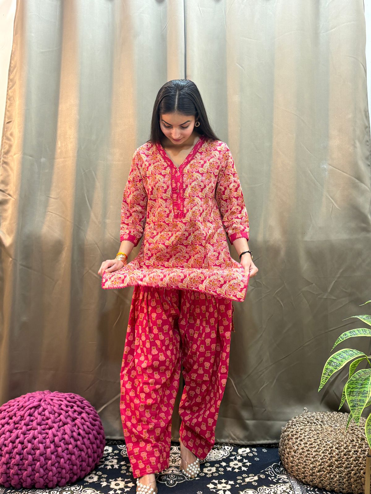 Pure Cotton Rani Pink Farsi Salwar 2pc Set