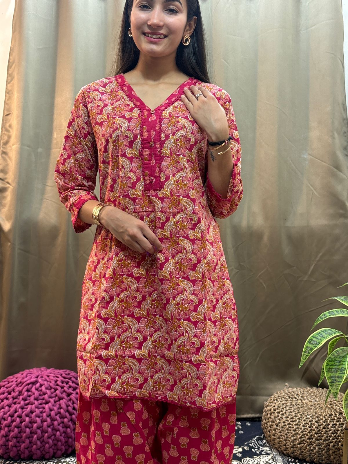 Pure Cotton Rani Pink Farsi Salwar 2pc Set