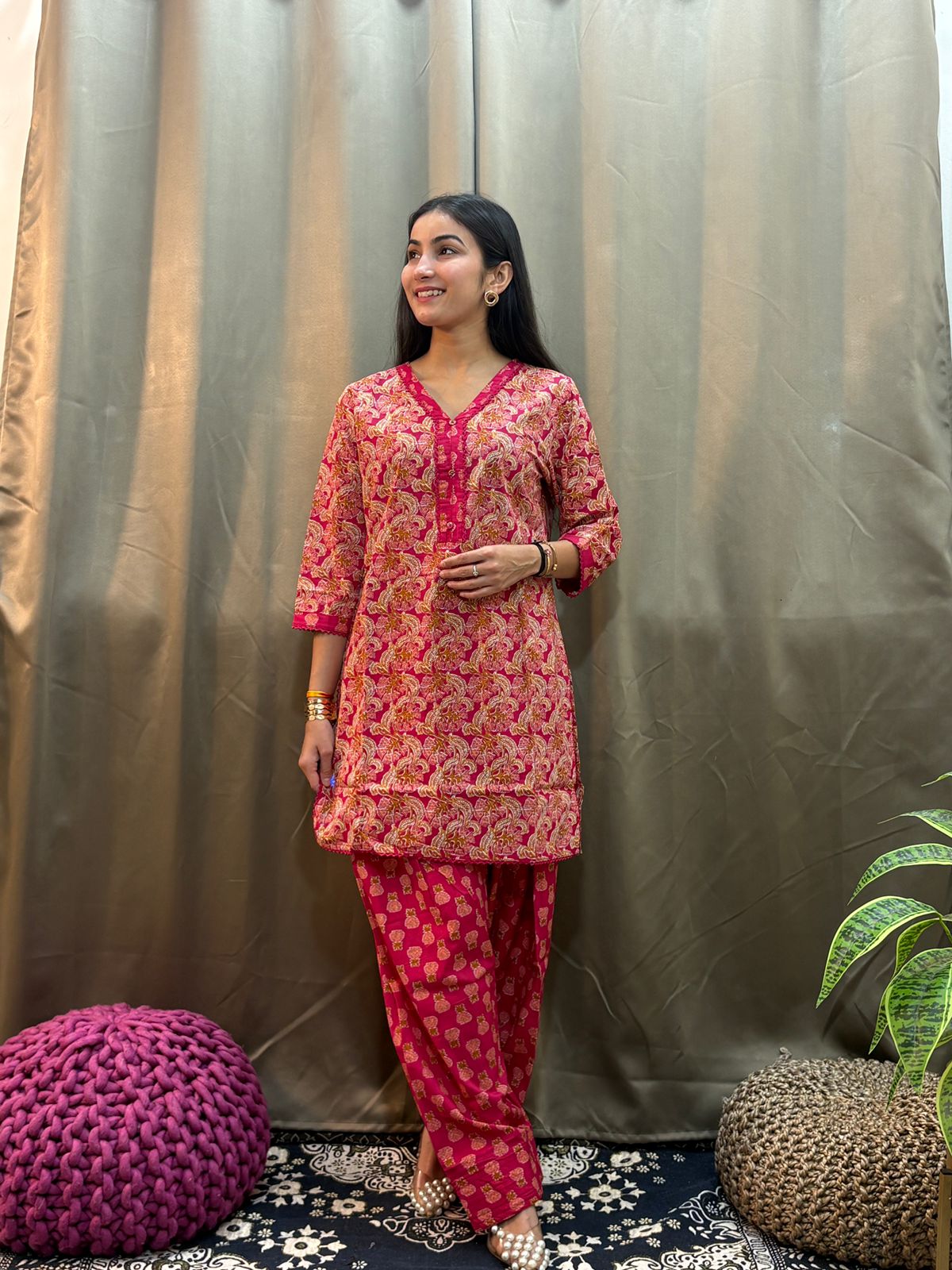 Pure Cotton Rani Pink Farsi Salwar 2pc Set