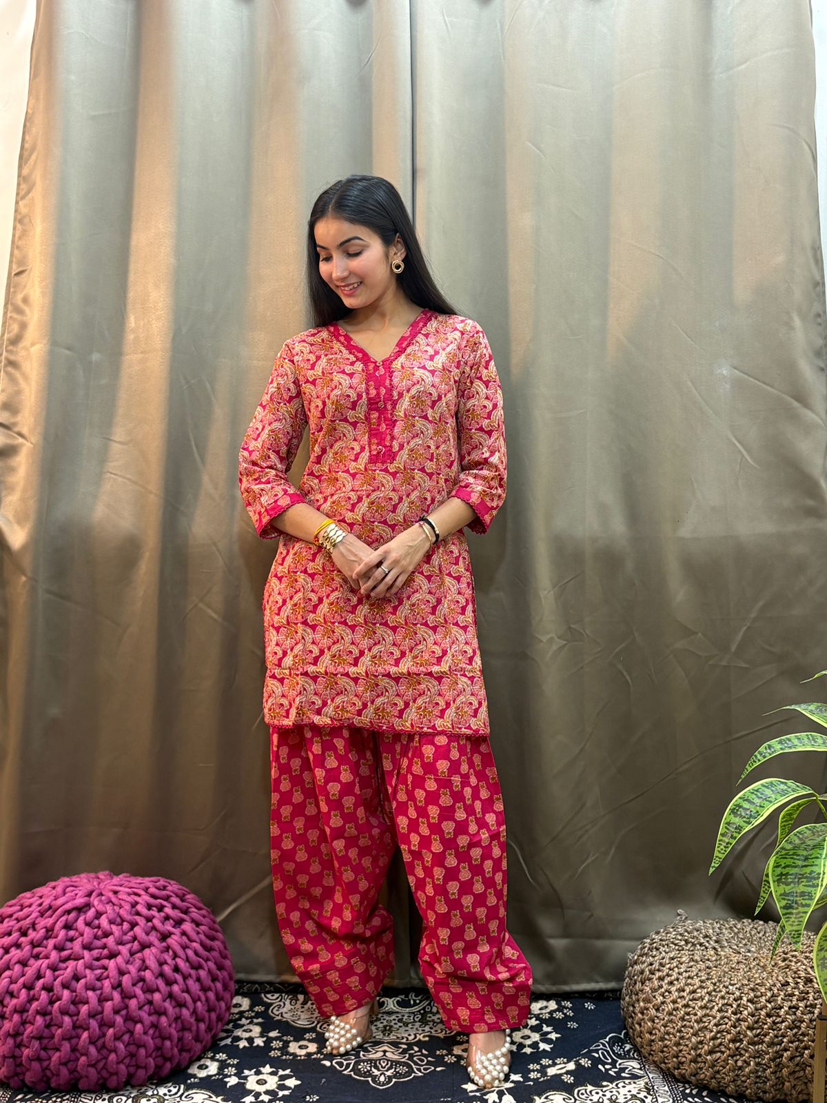 Pure Cotton Rani Pink Farsi Salwar 2pc Set