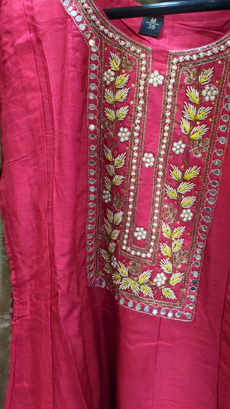 Pure Dola Silk Rani Pink Shoulder Anarkali 3pc Set