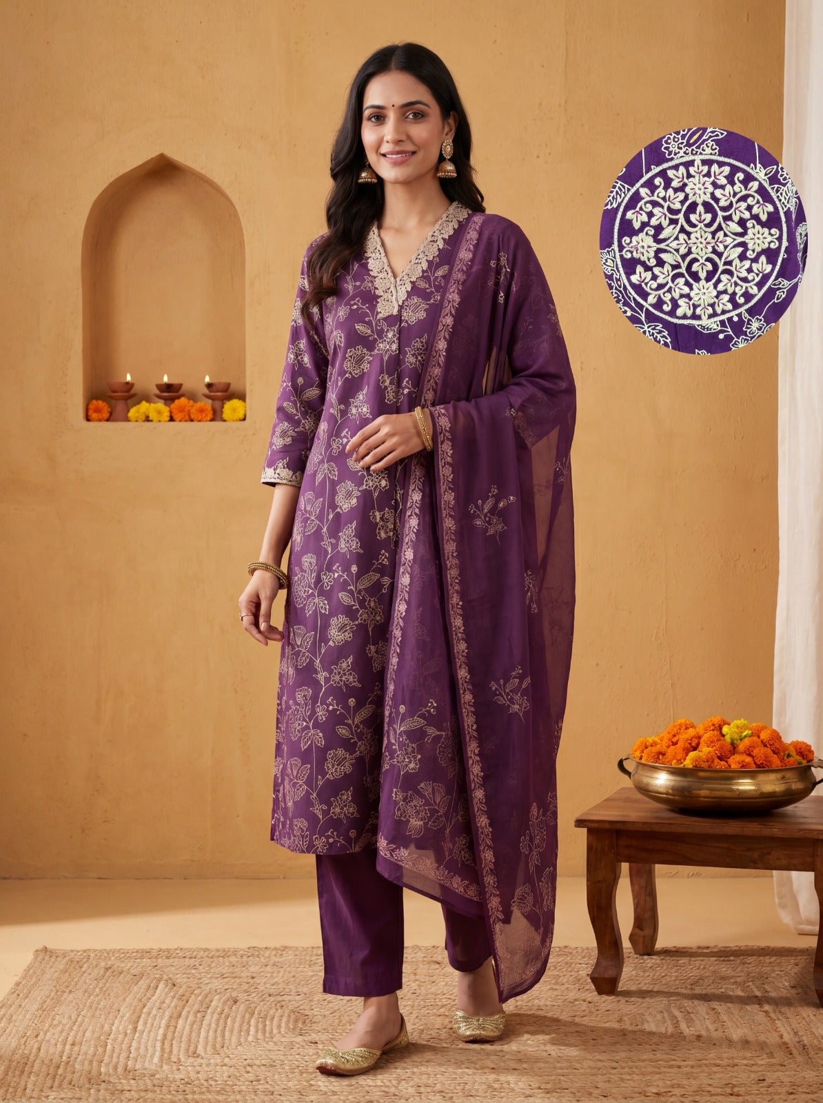 Pure Cotton Purple 3pc Set