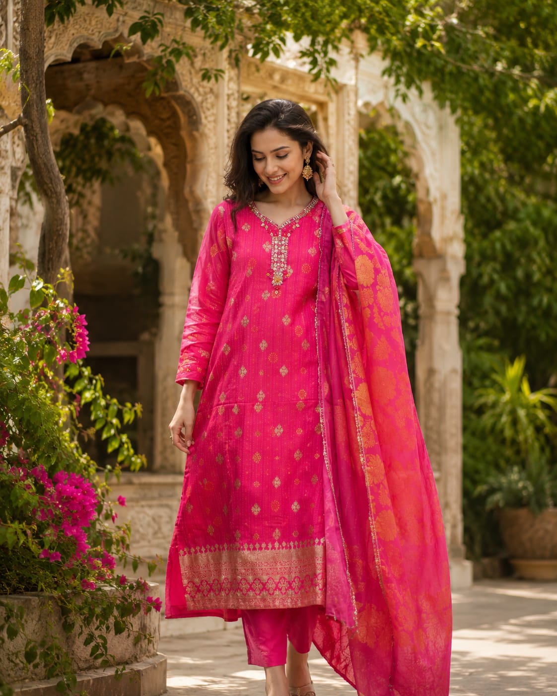 Pure Viscoce Organza Pink 3pc Set
