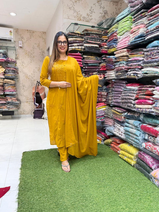 Pure Cotton Mustard Yellow 3pc Set