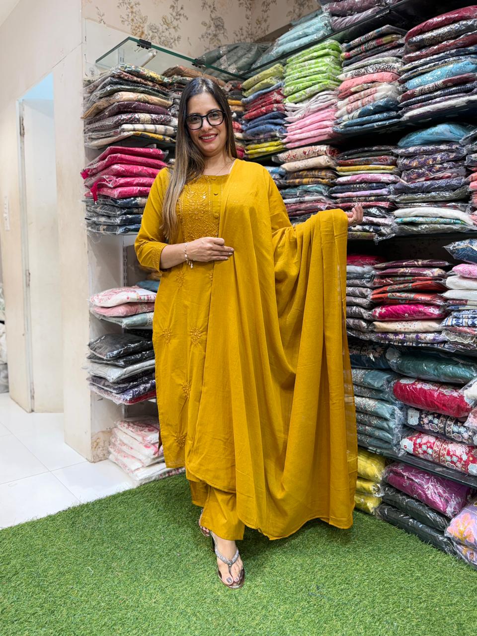 Pure Cotton Mustard Yellow 3pc Set