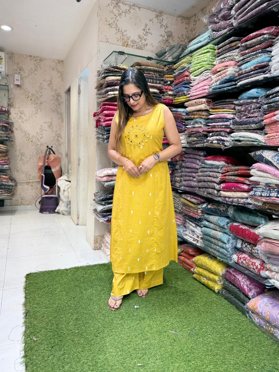 Pure Mull Cotton Mustard Yellow 2pc Set