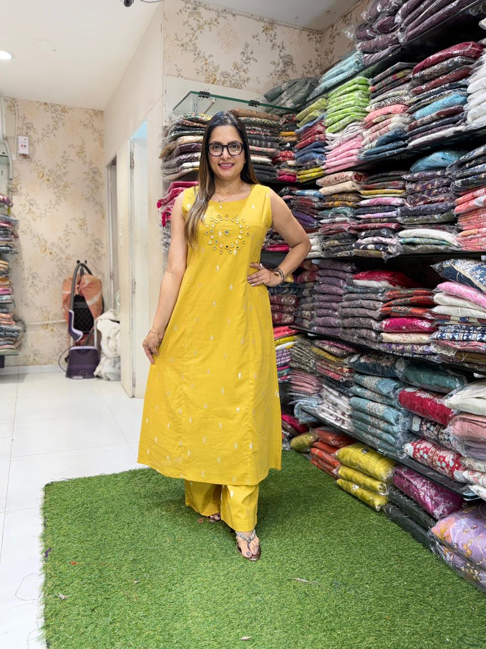 Pure Mull Cotton Mustard Yellow 2pc Set
