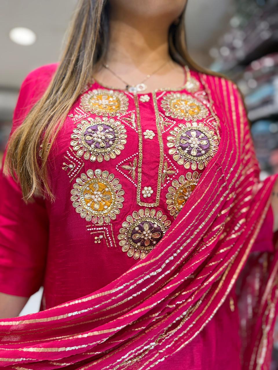 Pure Dola Silk Rani Pink 3pc Set
