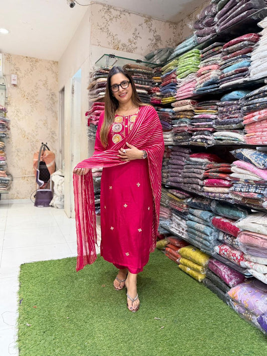 Pure Dola Silk Rani Pink 3pc Set