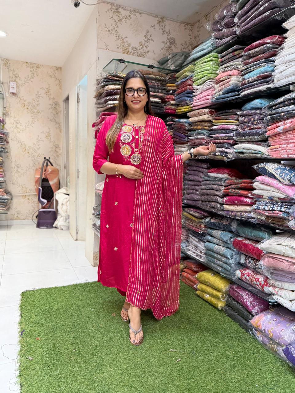 Pure Dola Silk Rani Pink 3pc Set
