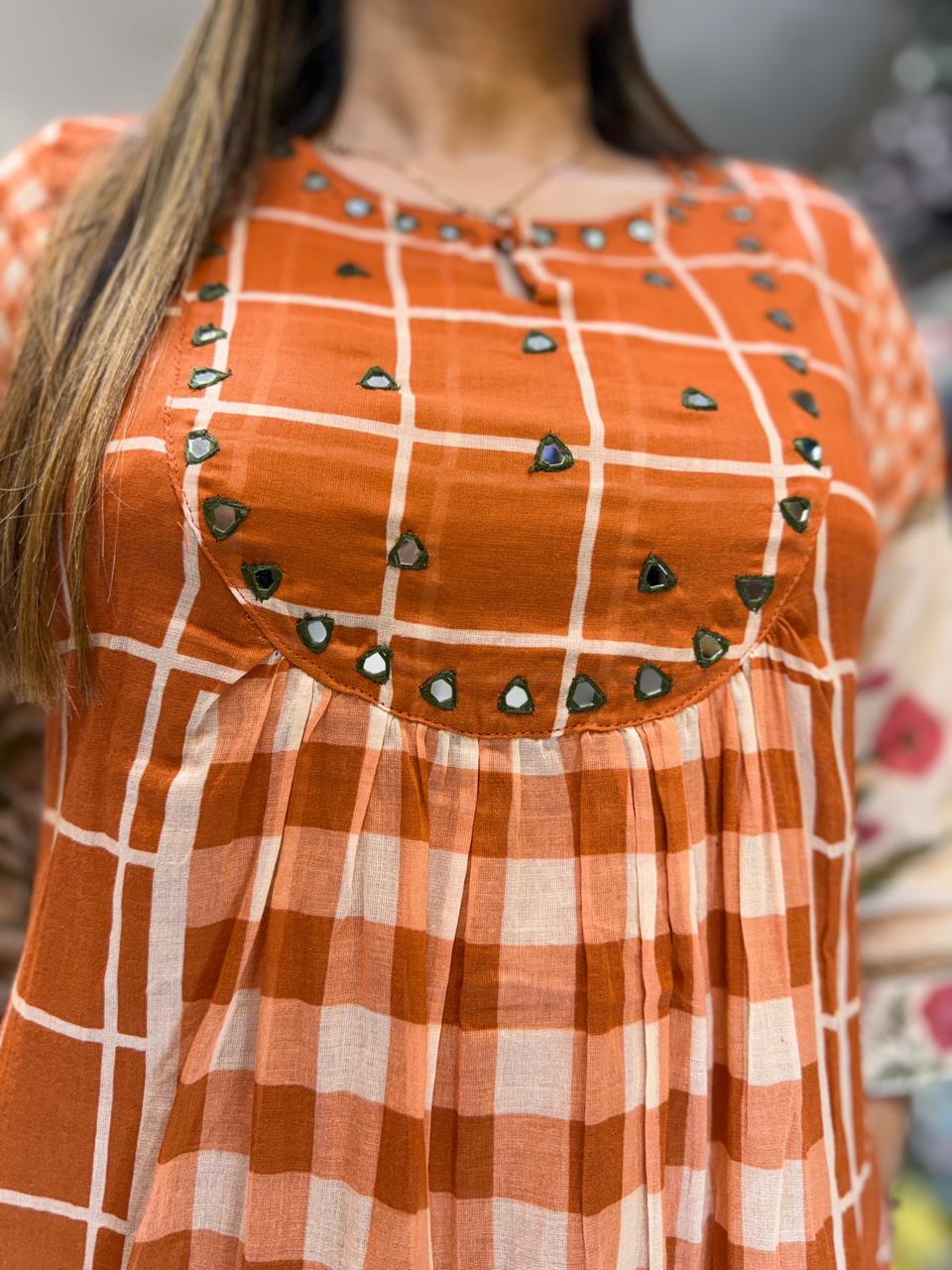 Pure Mull Cotton Rust Orange 2pc Set