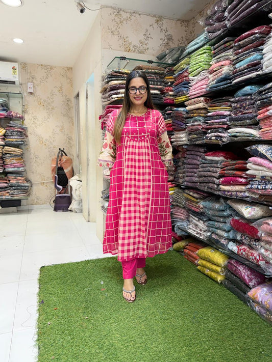 Pure Mull Cotton Rani Pink 2pc Set