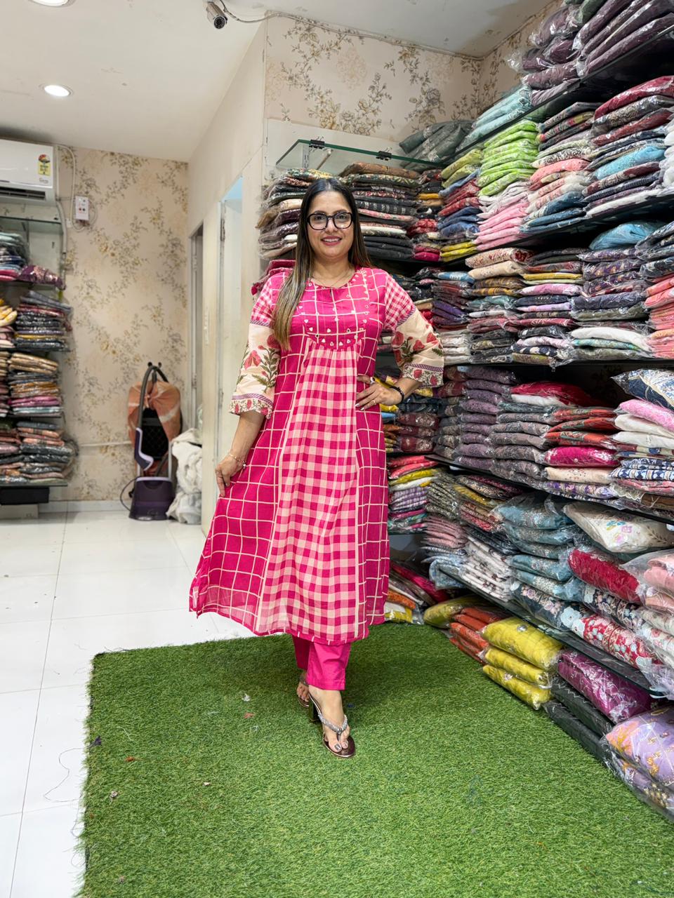 Pure Mull Cotton Rani Pink 2pc Set