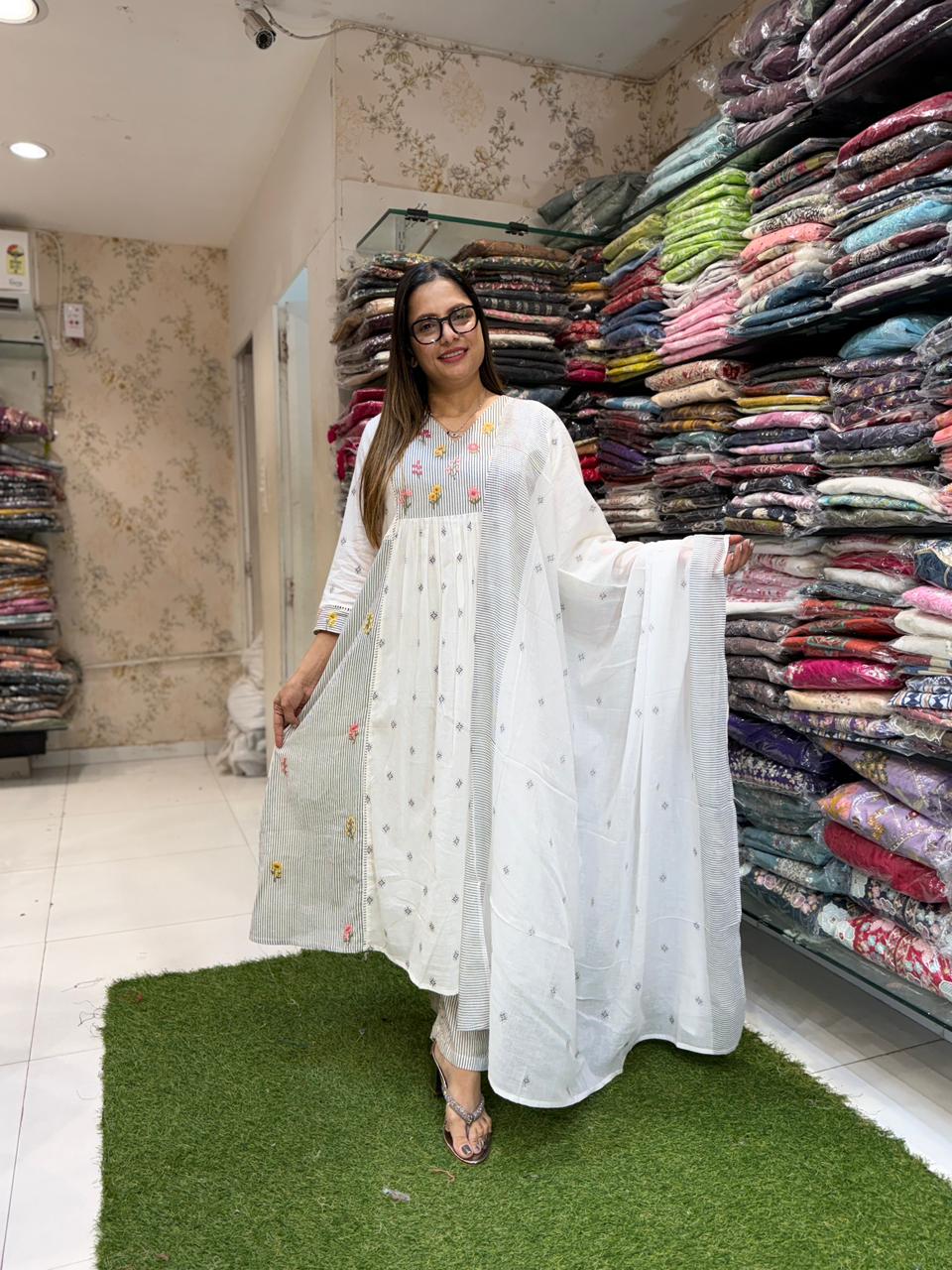 Pure Mull Cotton Off White 3pc Set
