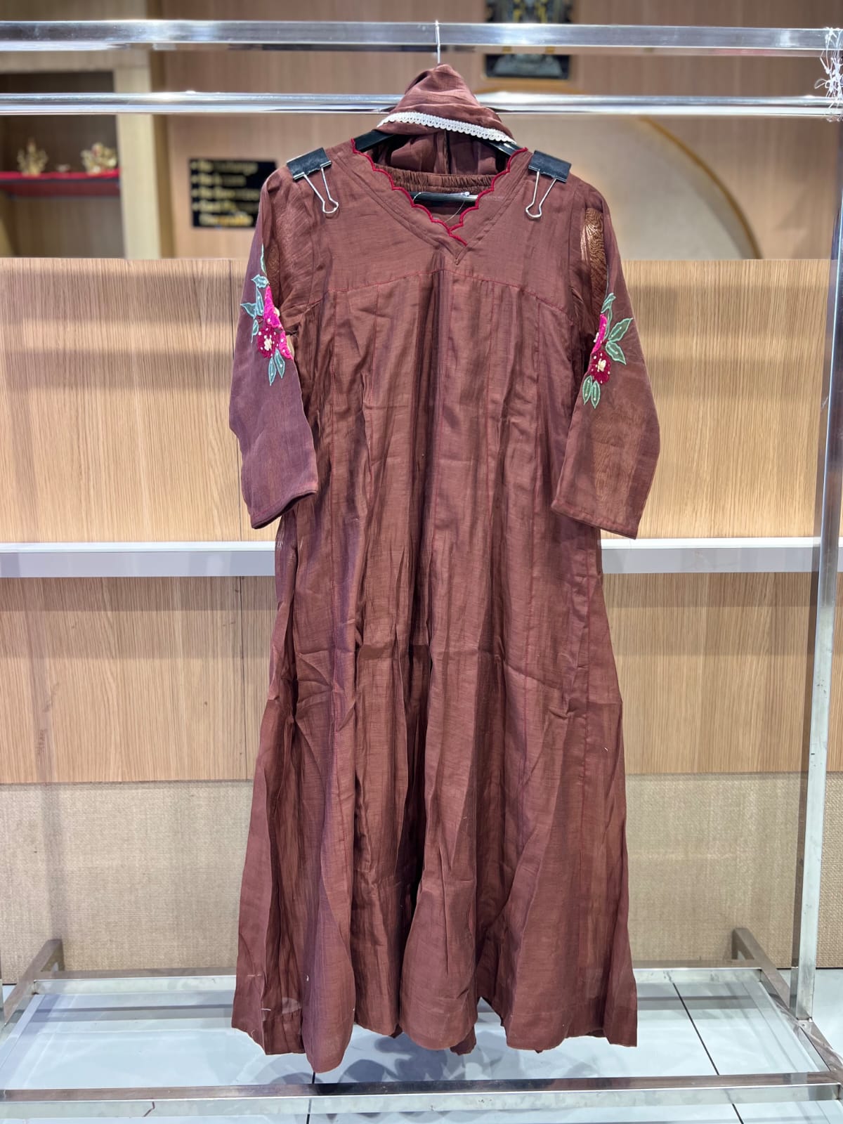 Pure Banaras Mull Chanderi Brown 3pc Set