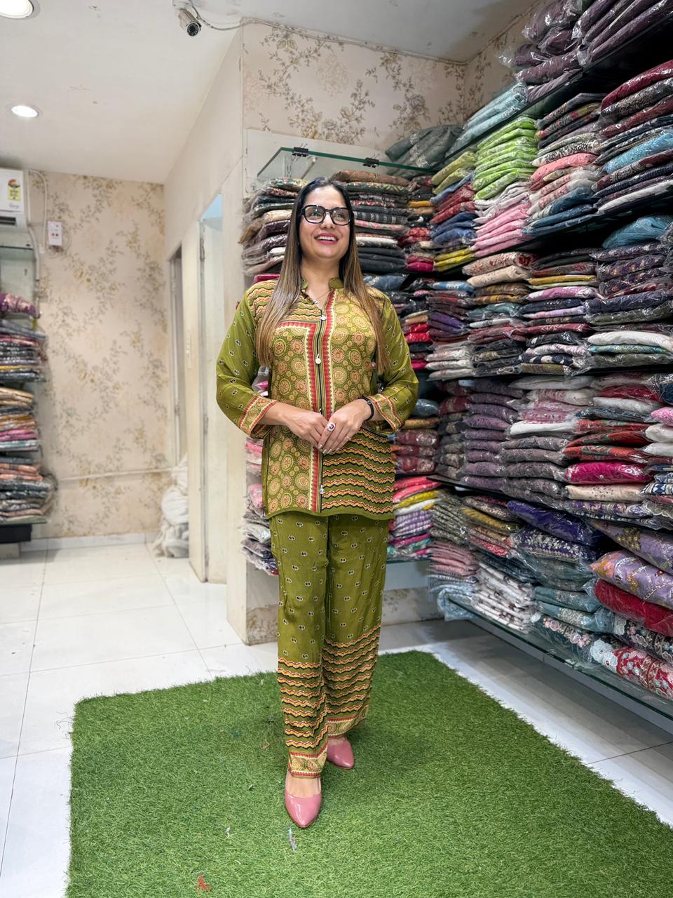 Pure Crep Mahendi Green 2pc Set