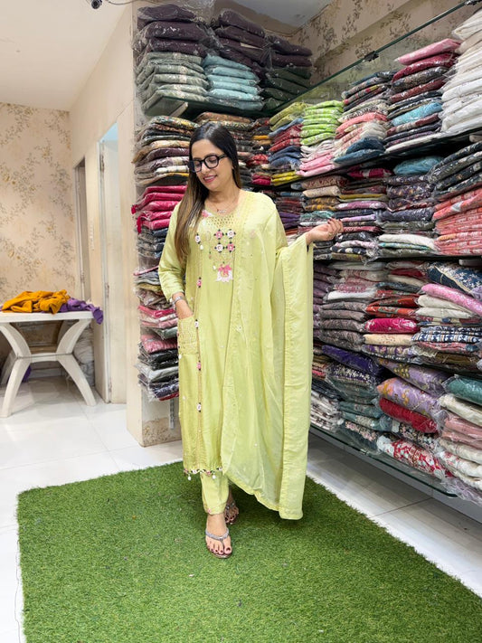 Pure Dola Silk Pista Green 3pc Set