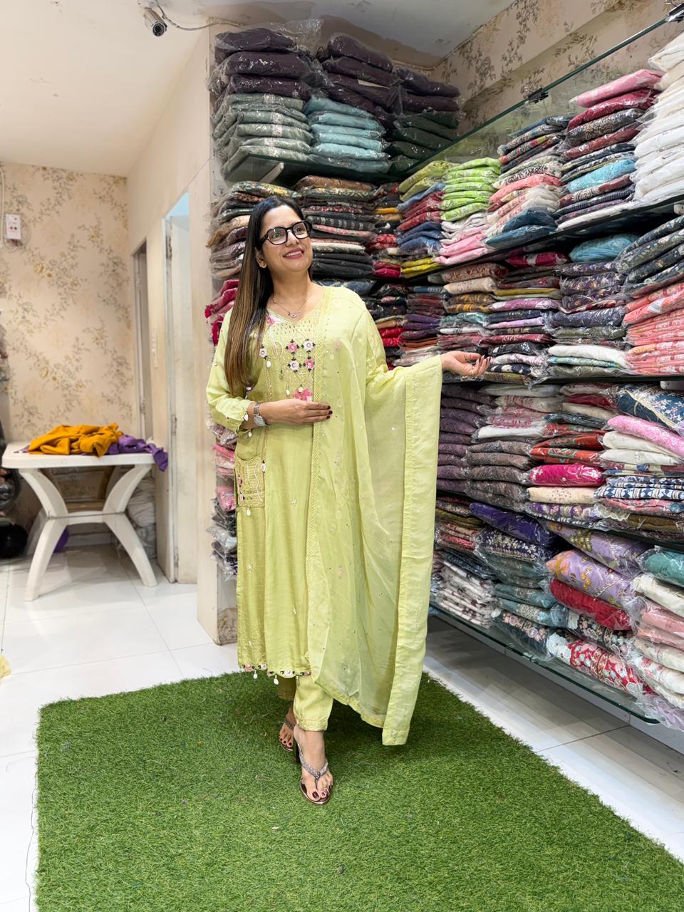 Pure Dola Silk Pista Green 3pc Set