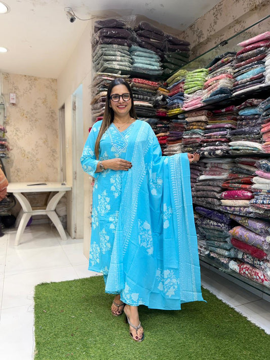 Pure Jaipuri Cotton Sky Blue 3pc Set