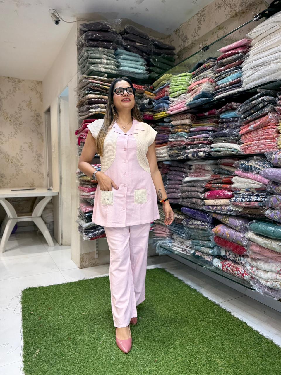 Pure Linen Cotton Pink 2pc Set