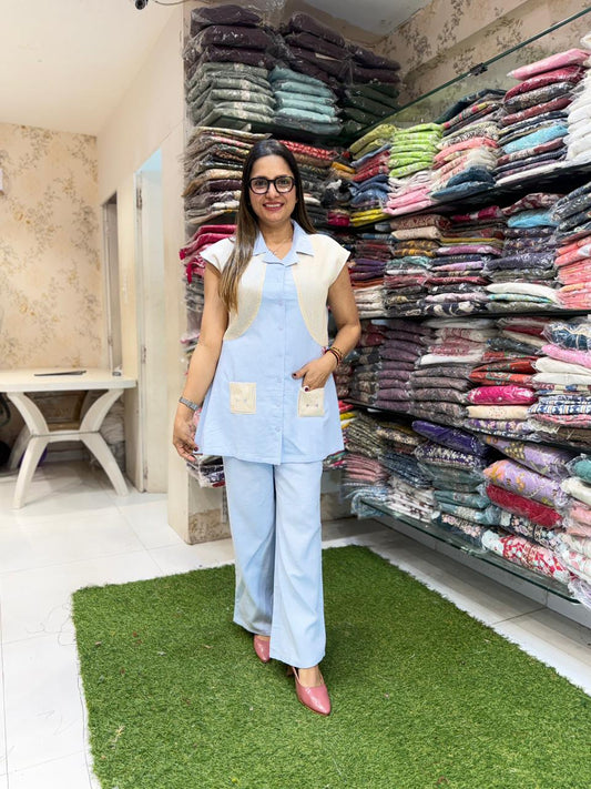 Pure Linen Cotton Blue 2pc Set