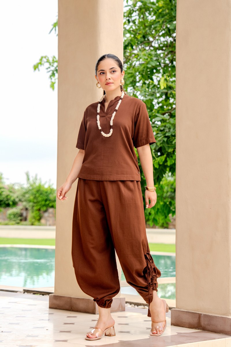 Pure Flex Cotton Brown Harem Style 2pc Set