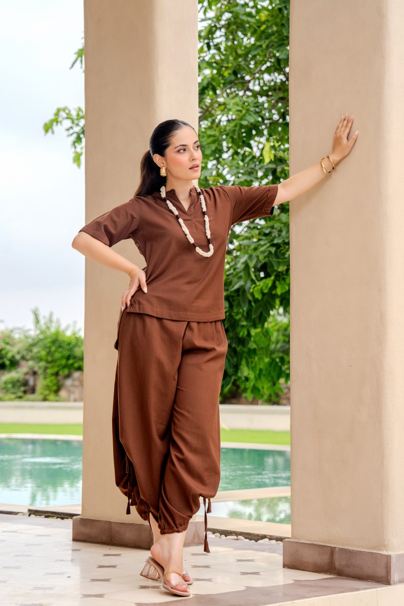Pure Flex Cotton Brown Harem Style 2pc Set