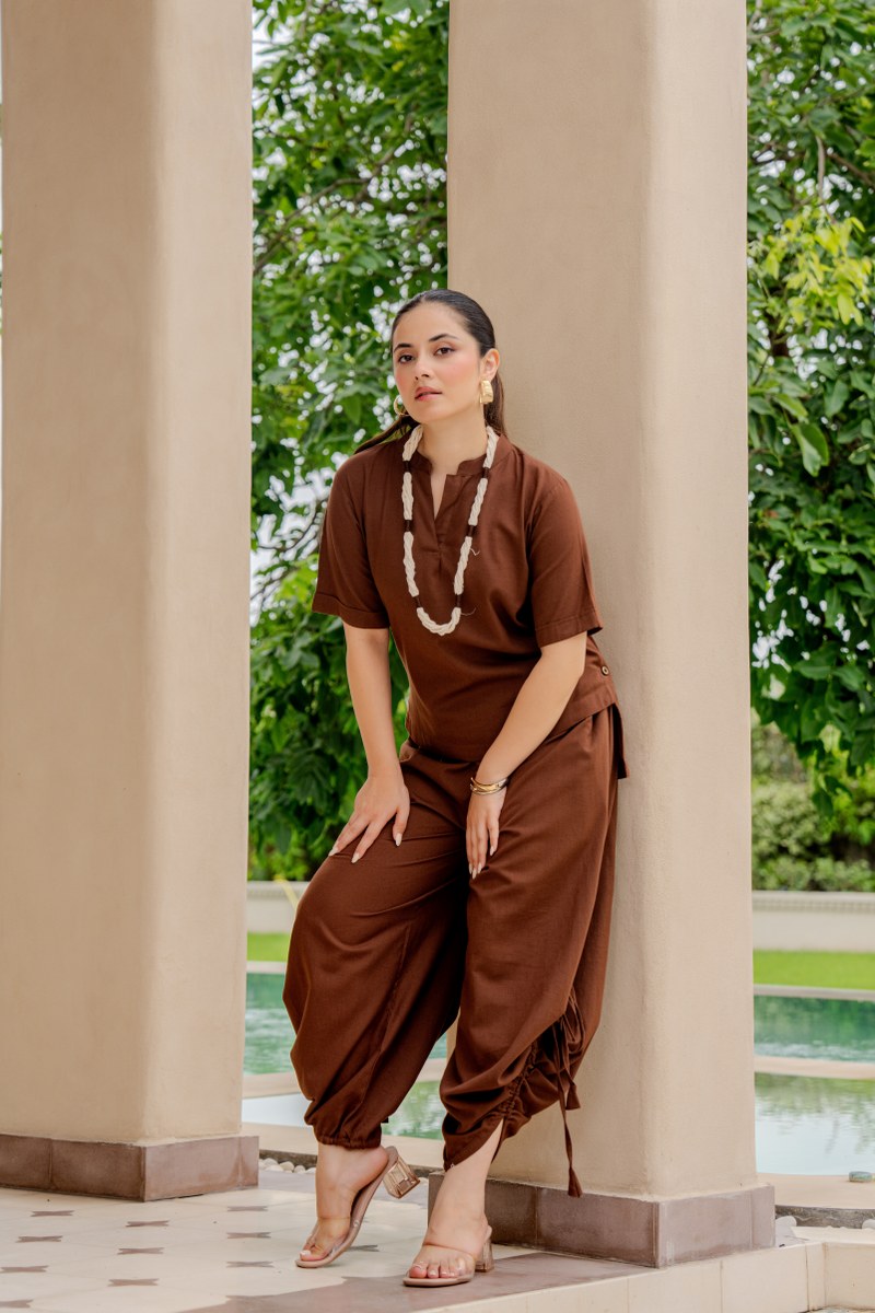 Pure Flex Cotton Brown Harem Style 2pc Set