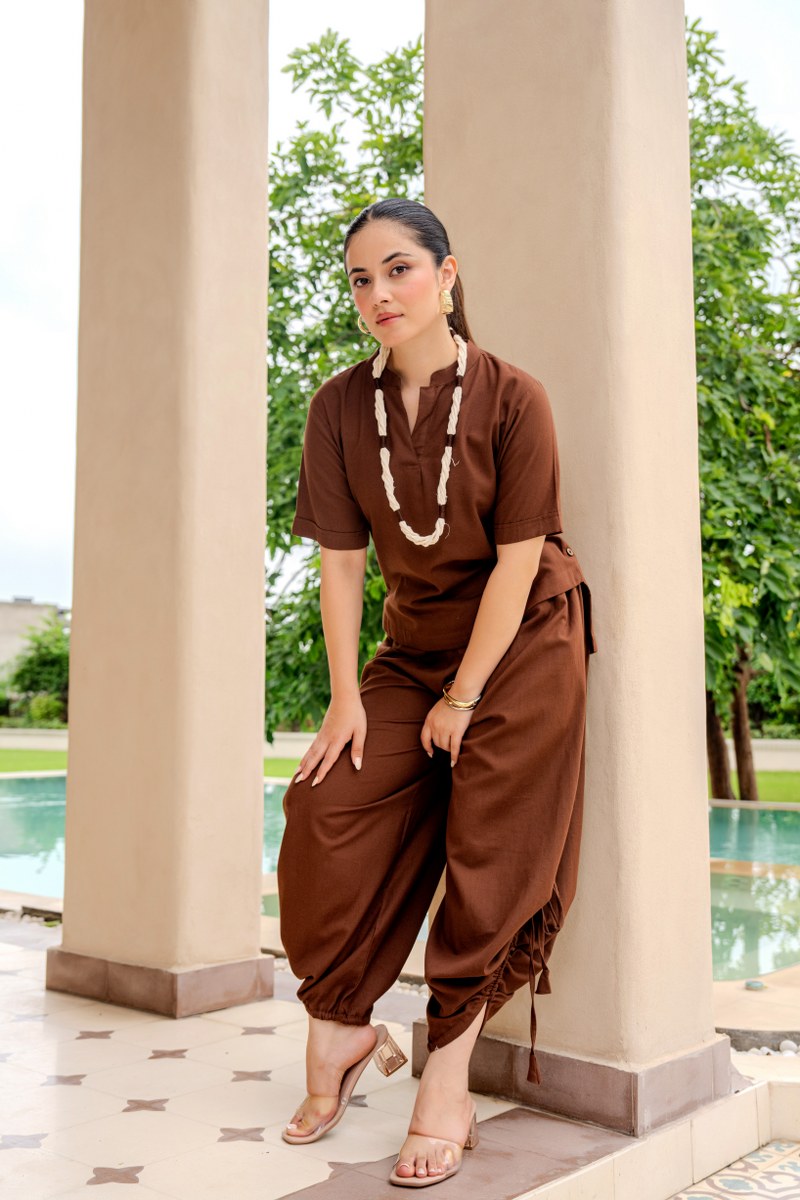 Pure Flex Cotton Brown Harem Style 2pc Set