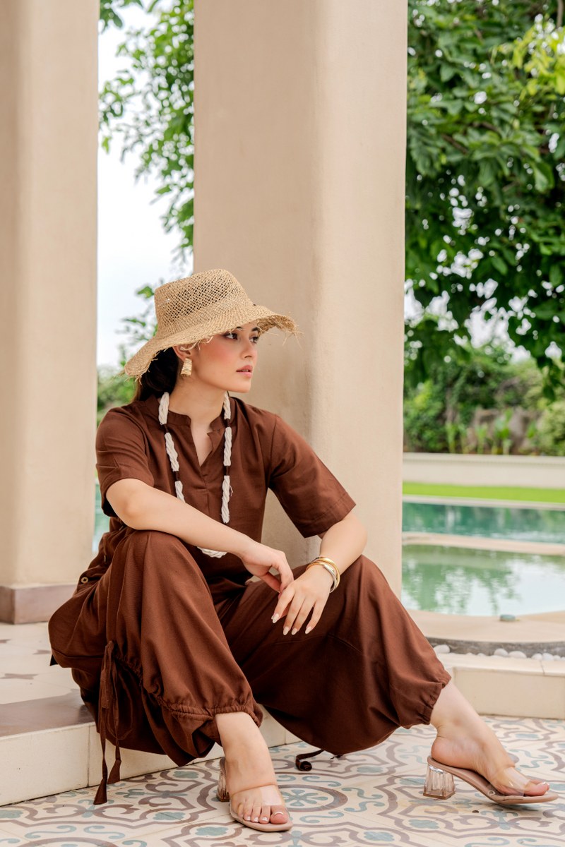 Pure Flex Cotton Brown Harem Style 2pc Set