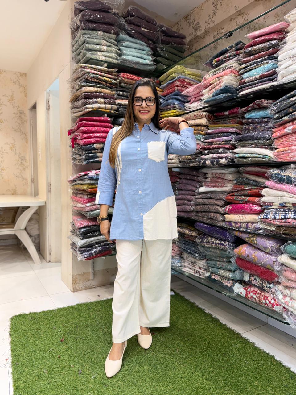 Pure Linen Cotton Blue 2pc Set