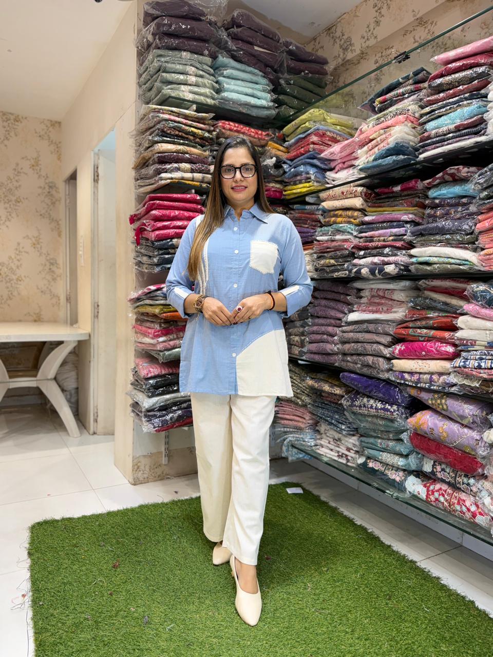 Pure Linen Cotton Blue 2pc Set