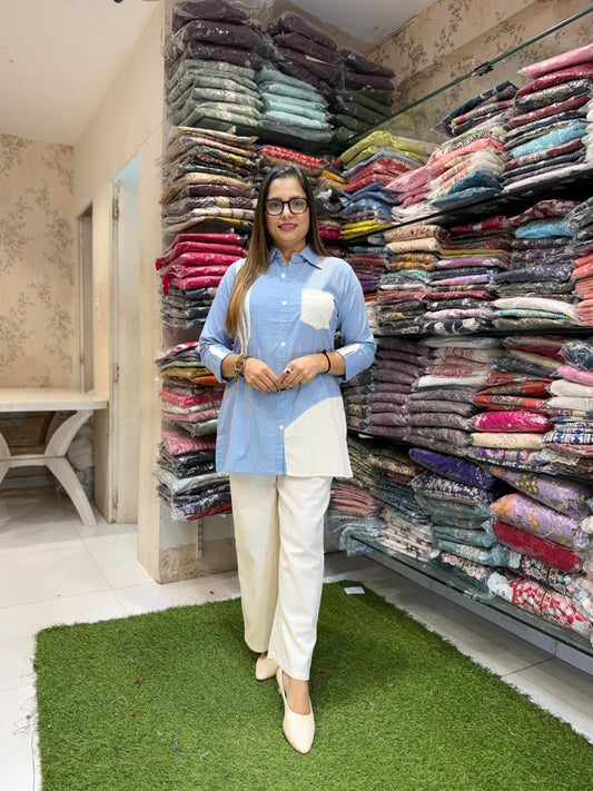 Pure Linen Cotton Blue 2pc Set