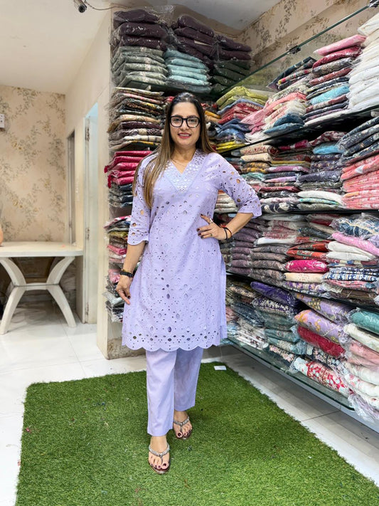 Pure Cotton schiffli Lilac cordset