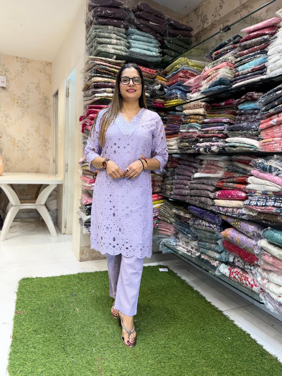 Pure Cotton schiffli Lilac cordset