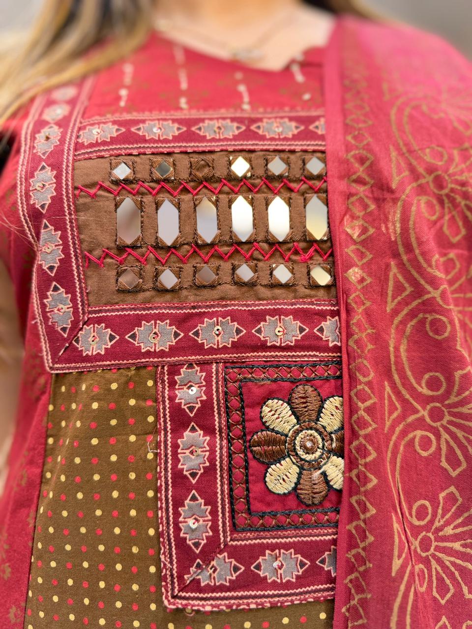 Pure Cotton Kutch INSPIRED Brown A-LINE 3 PC SET