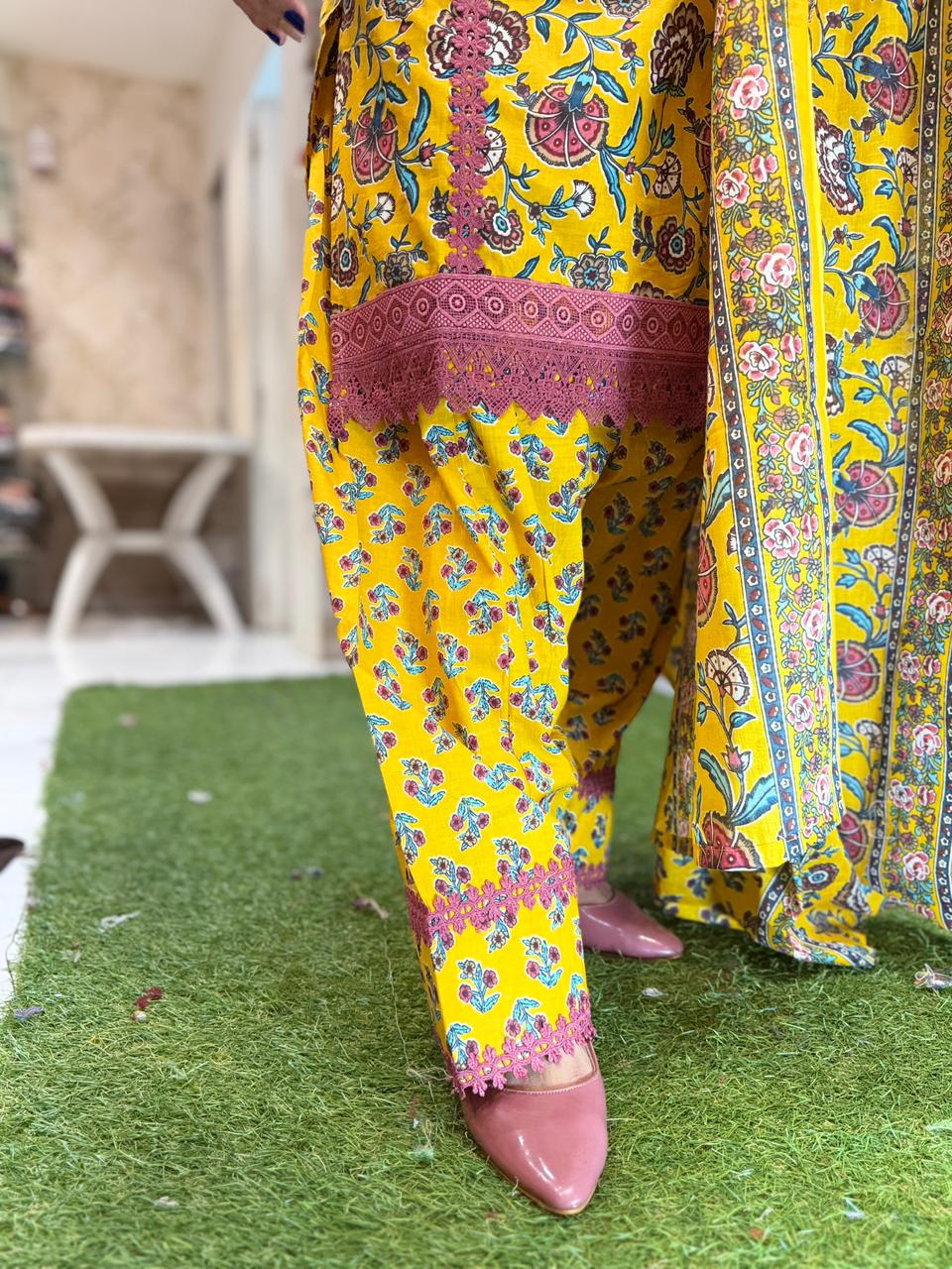 Pure Cotton Yellow Farsi Salwar 3pc Set