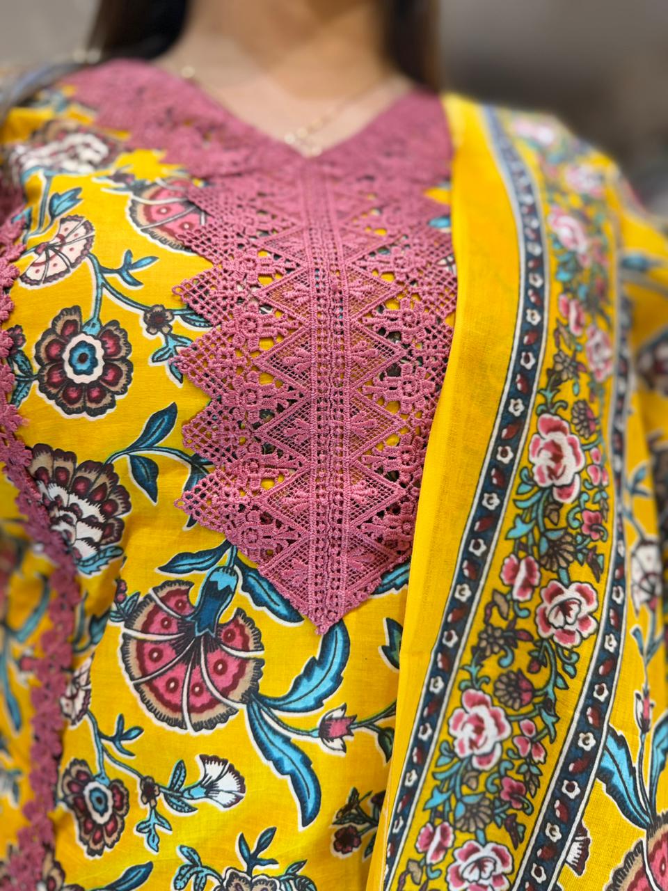 Pure Cotton Yellow Farsi Salwar 3pc Set