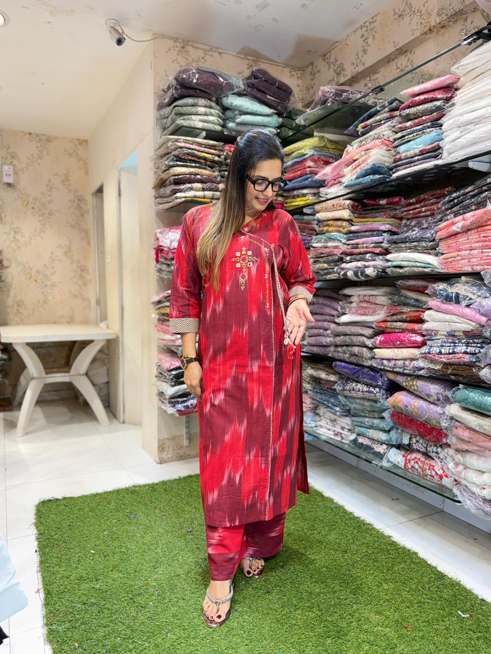 Pure South Cotton Red And Maroon 2pc Set