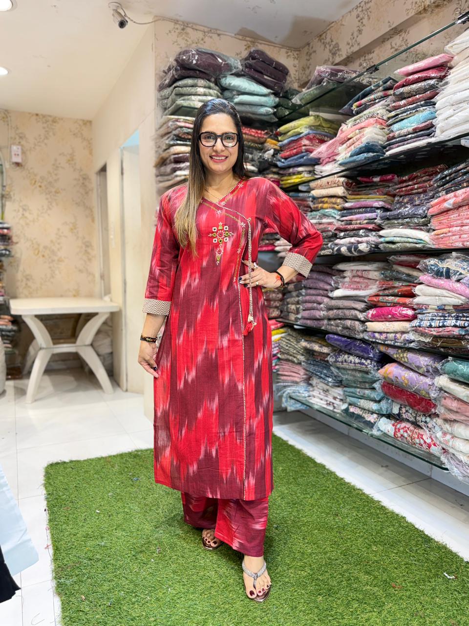 Pure South Cotton Red And Maroon 2pc Set