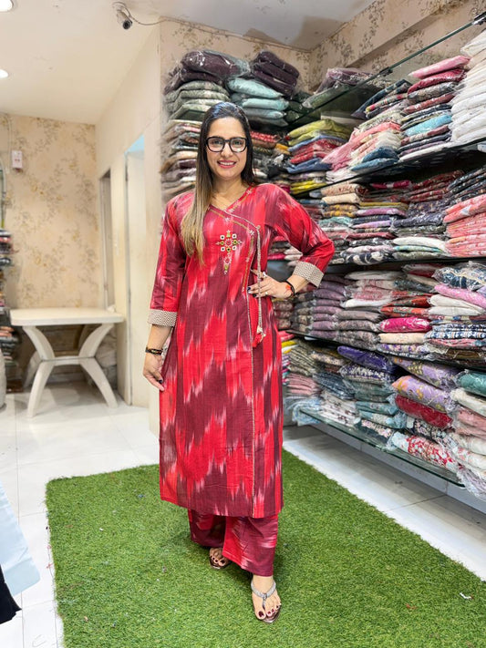 Pure South Cotton Red And Maroon 2pc Set