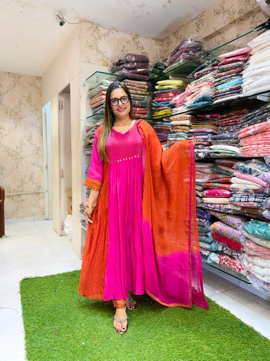 Pure Banaras Mull Chanderi Pink 3pc Set