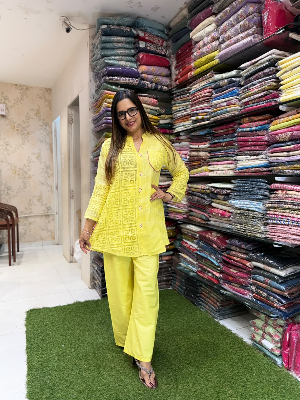 Pure Mull Kota Doria Yellow 2pc Set