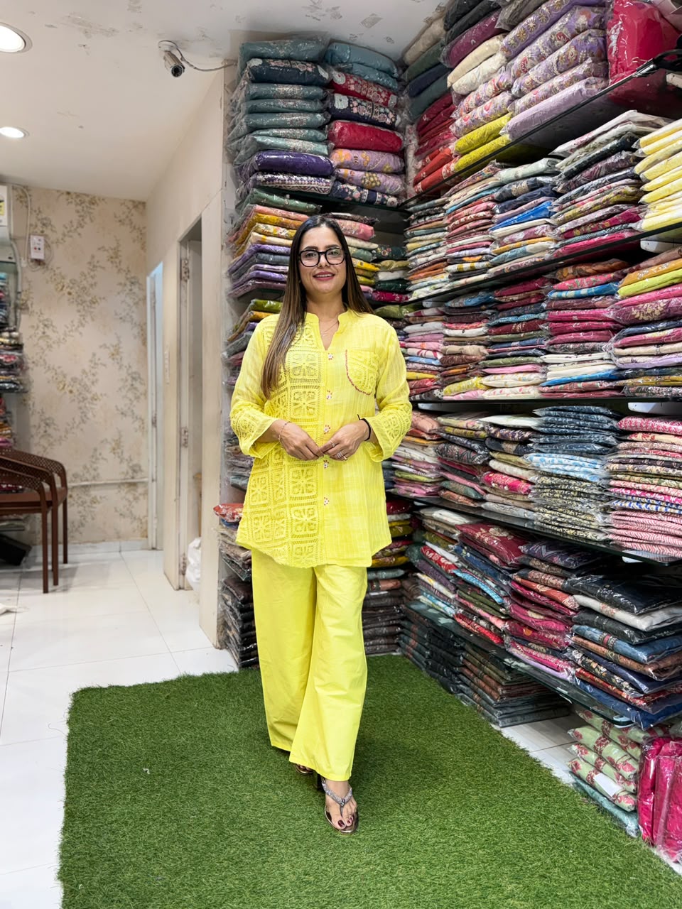 Pure Mull Kota Doria Yellow 2pc Set