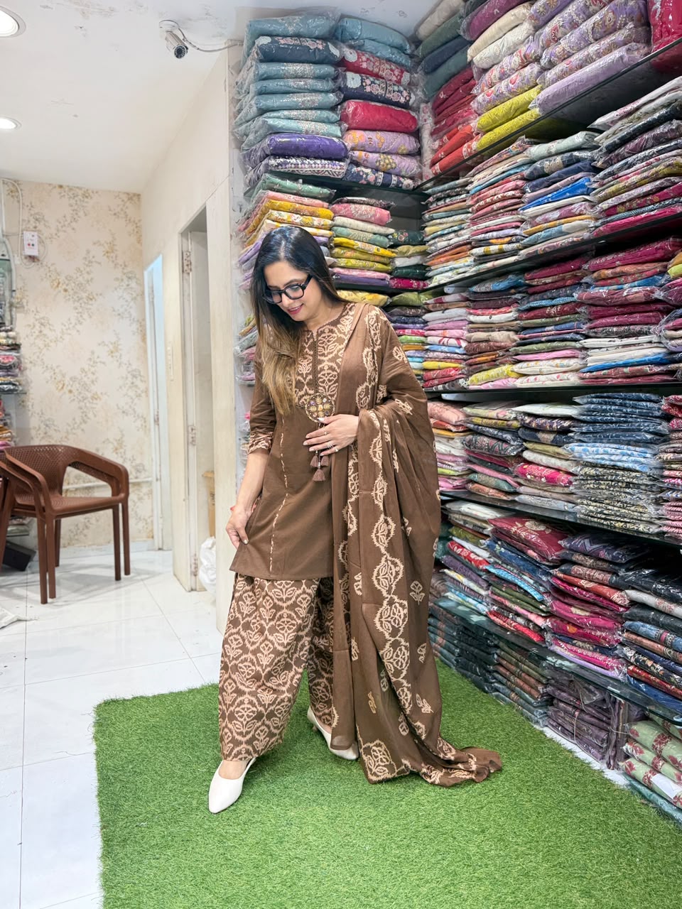 Pure Cotton Brown Farsi Salwar 3pc Set